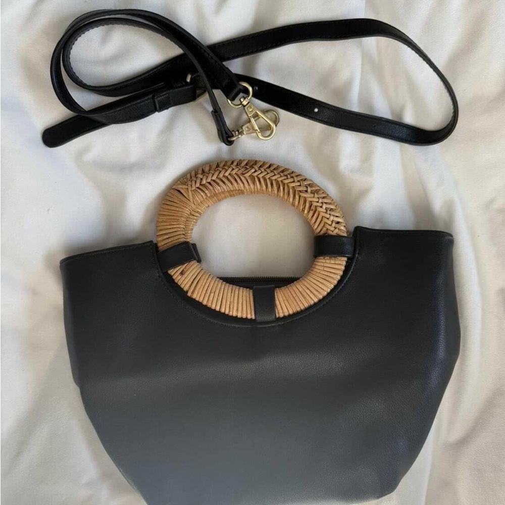 By Anthropologie Black Leather / Rattan Bag